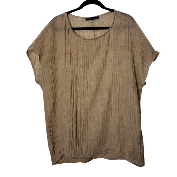 NWOT ZANZEA Textured Casual Crewneck Top Cap Sleeve Flowy Blouse Beige 5XL=22W - Picture 1 of 8